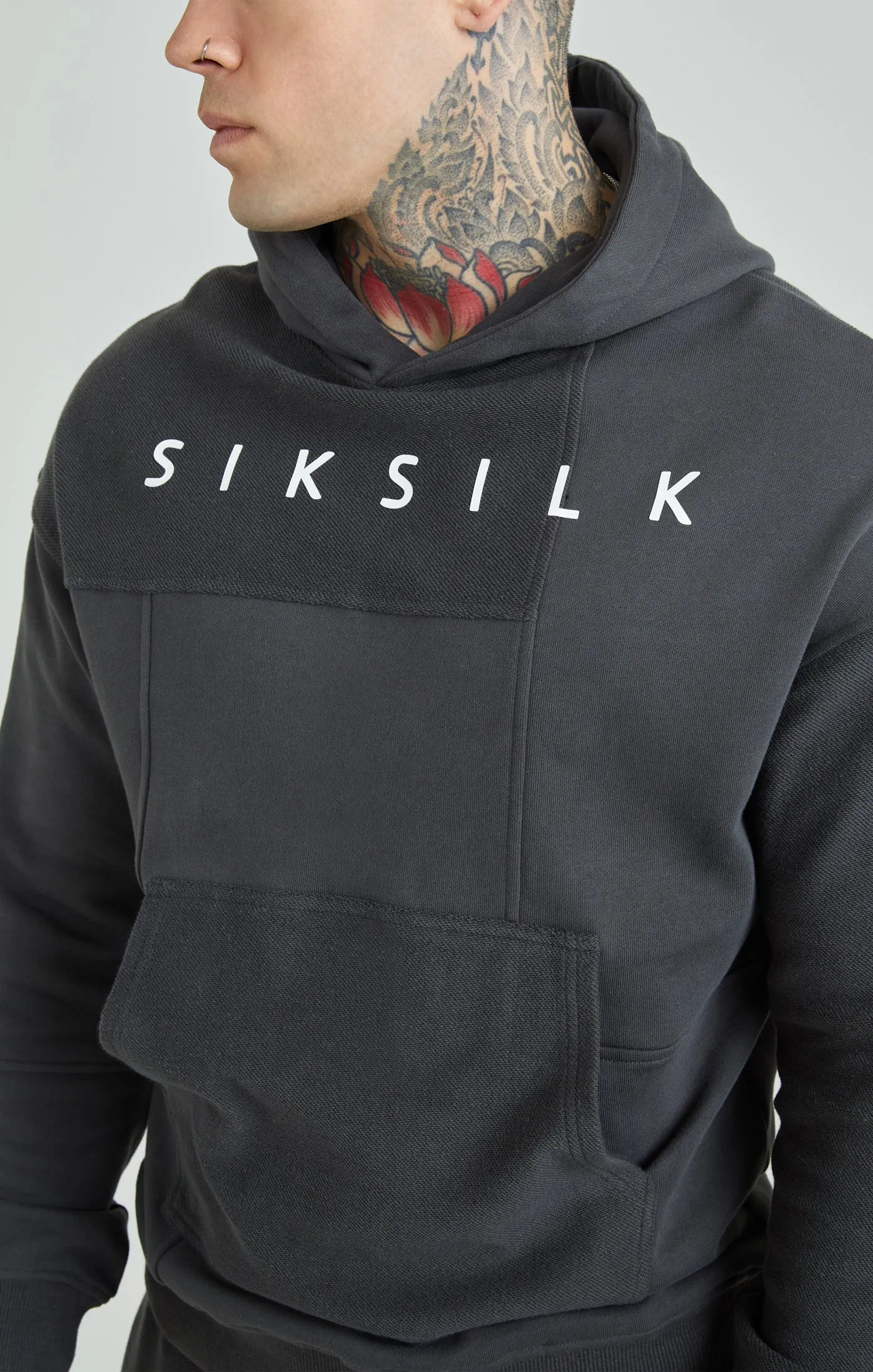 Dark Grey Cut & Sew Relaxed Fit Hoodie sold by Siksilk product image thumbnail 3