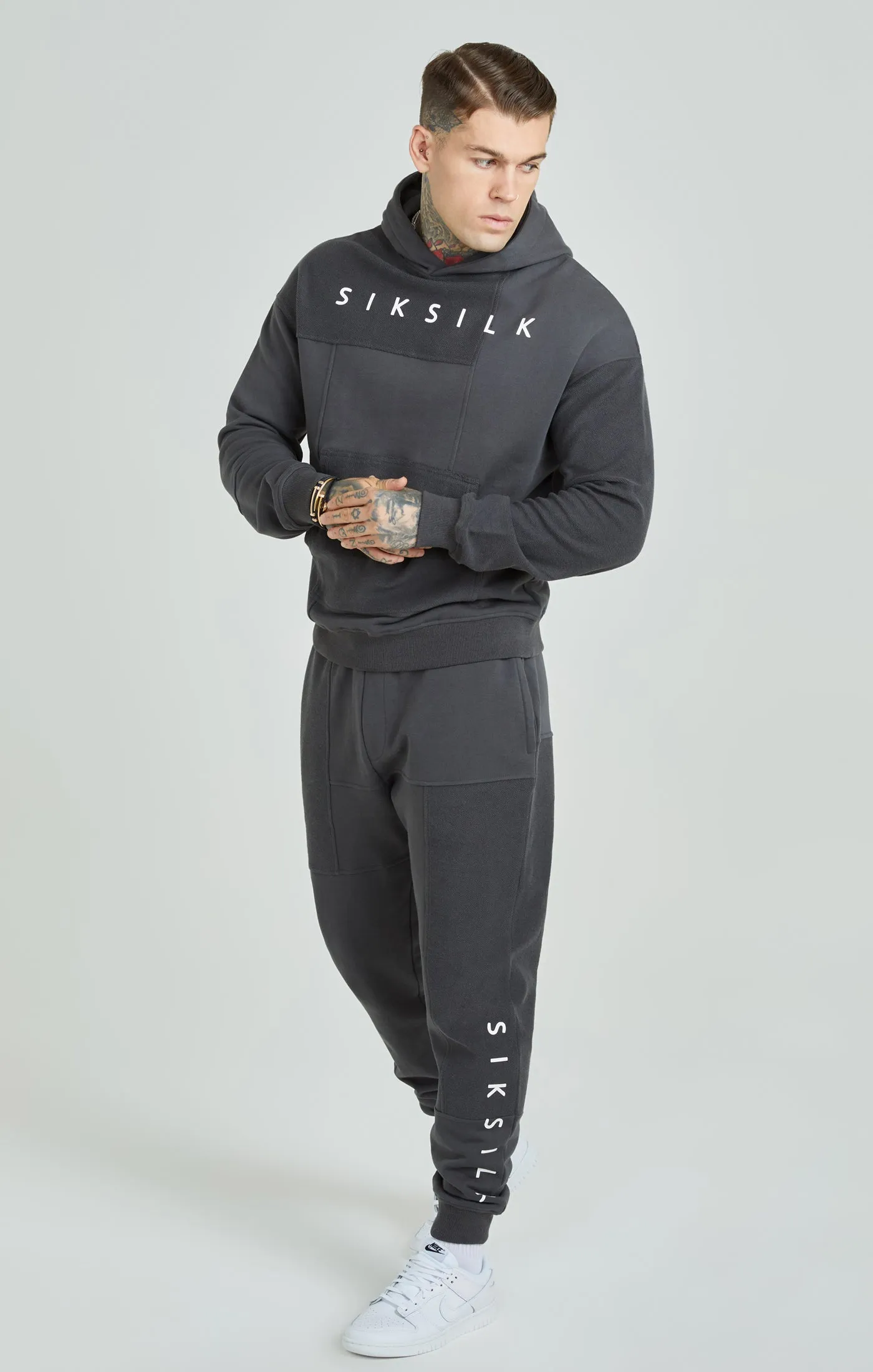 Dark Grey Cut & Sew Relaxed Fit Hoodie sold by Siksilk product image thumbnail 4
