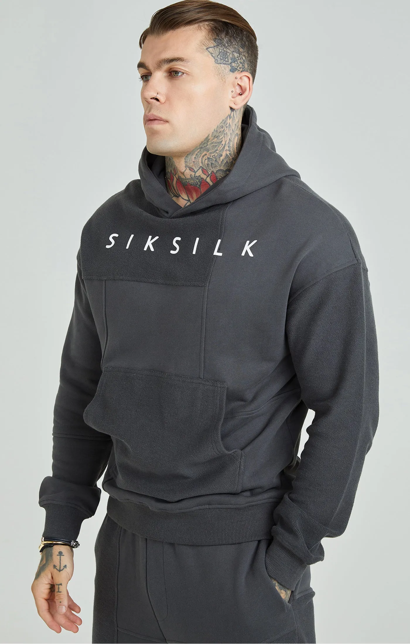 Dark Grey Cut & Sew Relaxed Fit Hoodie sold by Siksilk