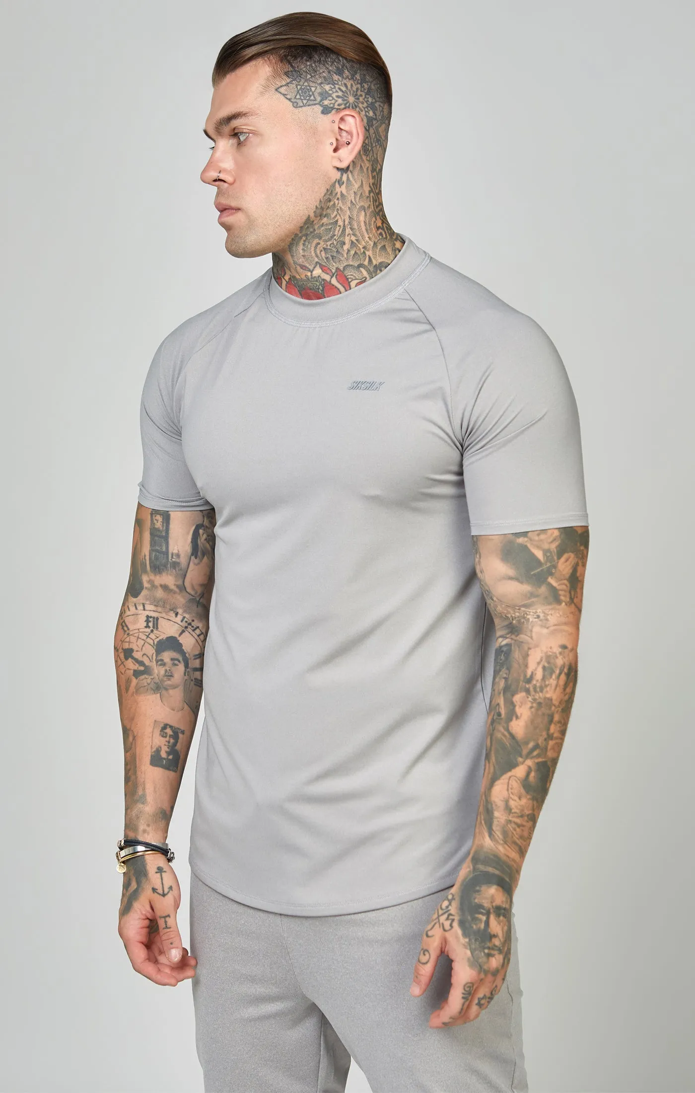 Grey Sports Curved Hem Muscle Fit T-Shirt sold by Siksilk product image thumbnail 4