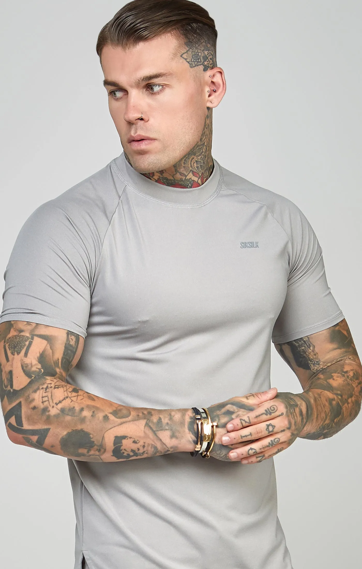 Grey Sports Curved Hem Muscle Fit T-Shirt sold by Siksilk