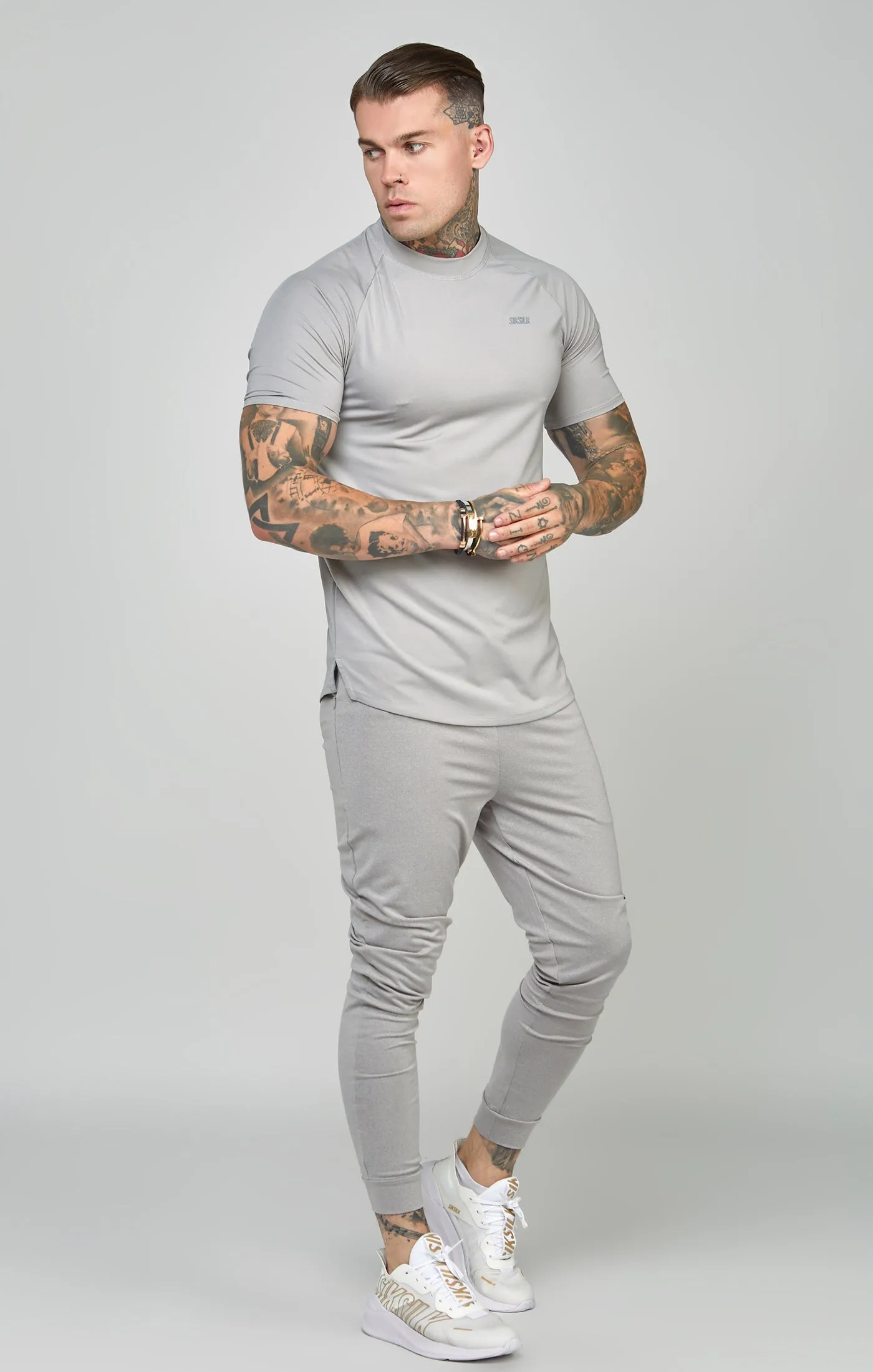 Grey Sports Curved Hem Muscle Fit T-Shirt sold by Siksilk product image thumbnail 3