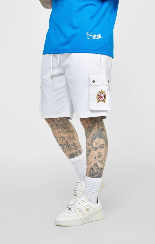 White Elasticated Denim Cargo Short sold by Siksilk