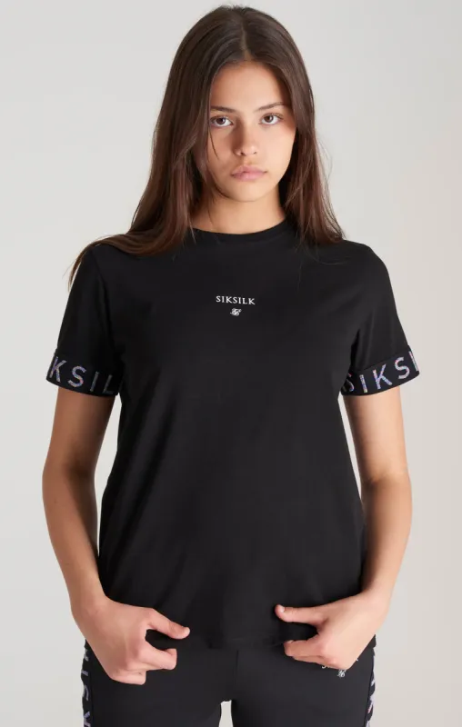 Girls Black Taped Boyfriend T-Shirt sold by Siksilk