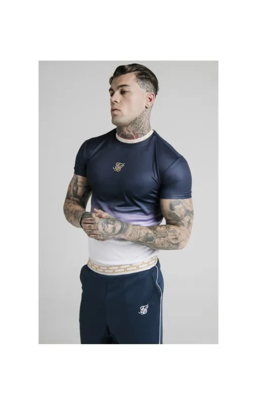 SikSilk S/S Fade Inset Tape Gym Tee - Navy & White sold by Siksilk