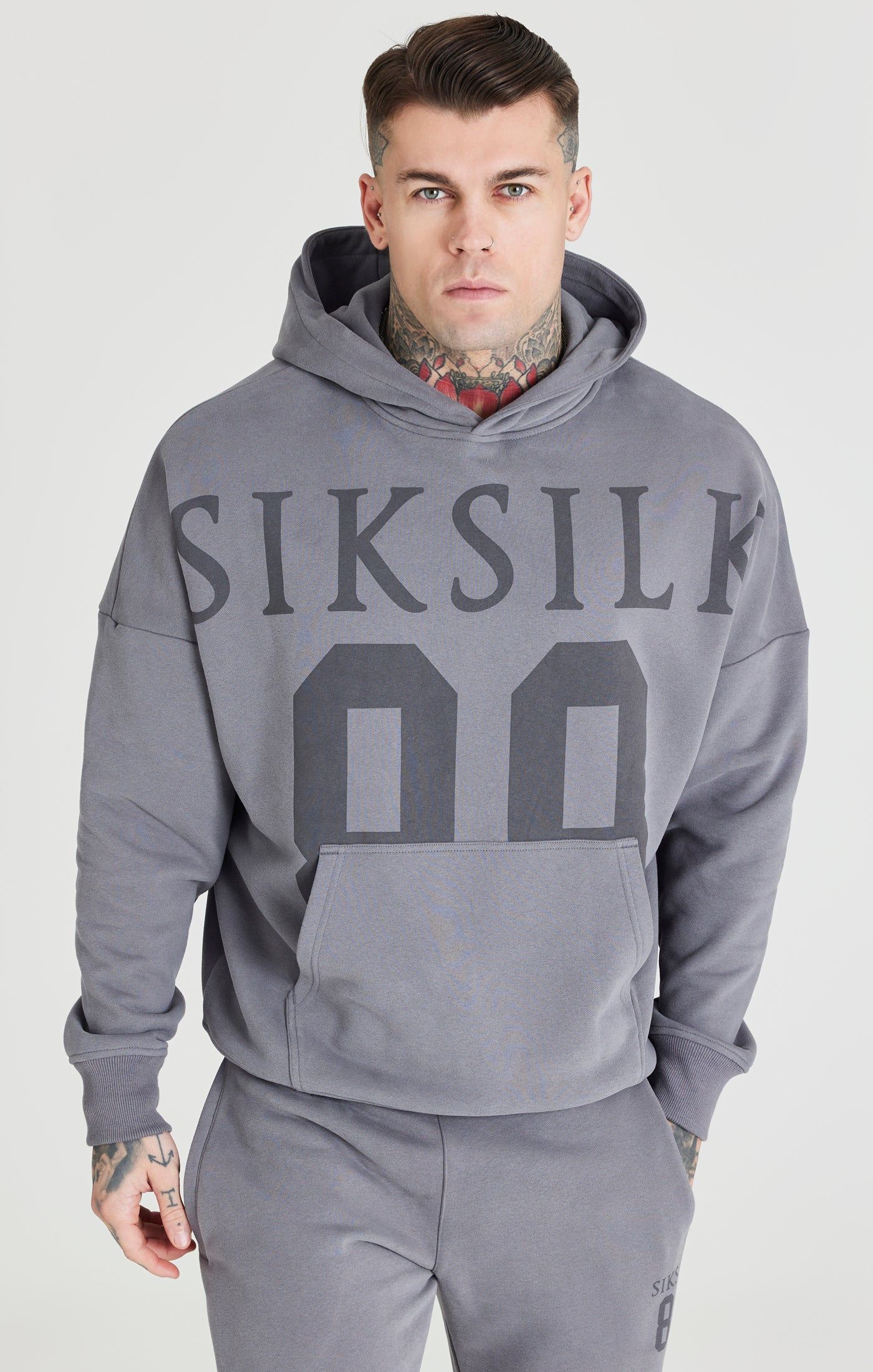 Grey Relaxed Fit Overhead Hoodie sold by Siksilk product image thumbnail 5