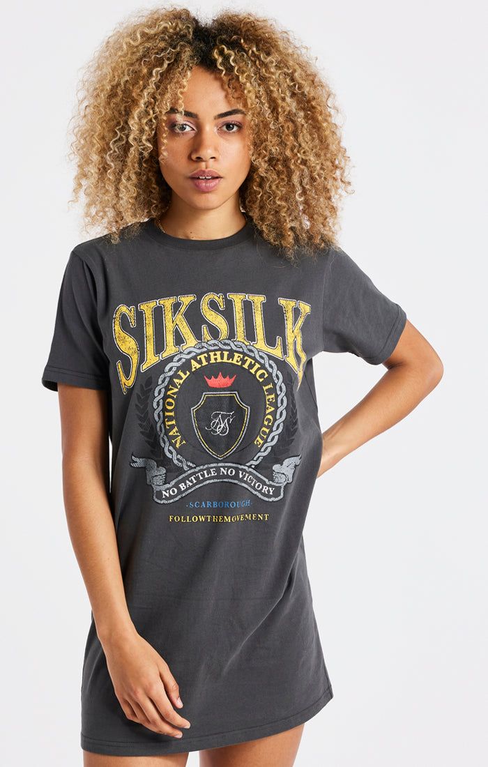 SikSilk Varsity T-Shirt Dress - Washed Grey sold by Siksilk