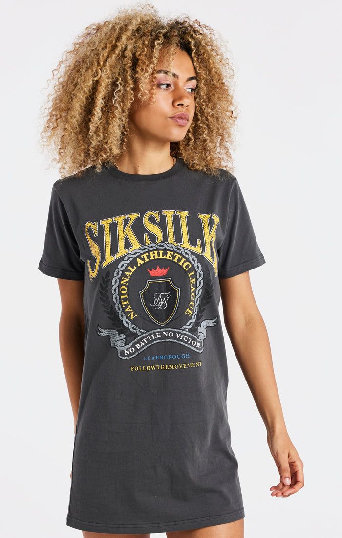 SikSilk Varsity T-Shirt Dress - Washed Grey sold by Siksilk product image thumbnail 2