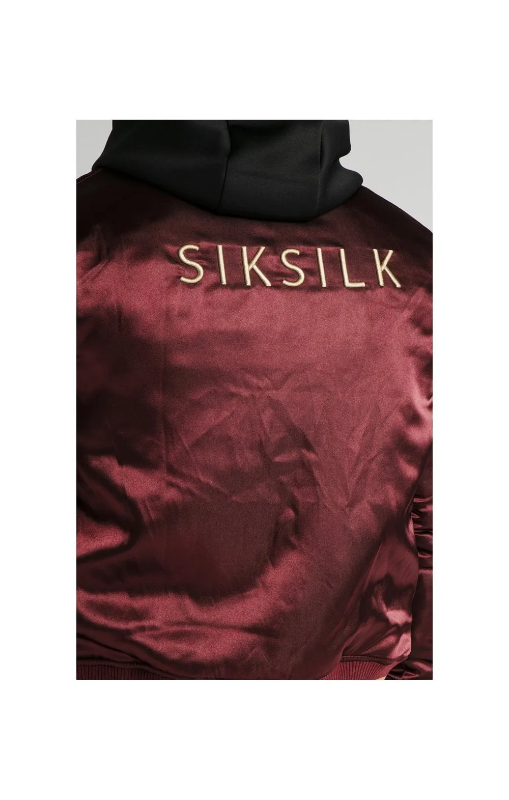 SikSilk Satin Bomber Jacket – Burgundy & Gold sold by Siksilk product image thumbnail 3