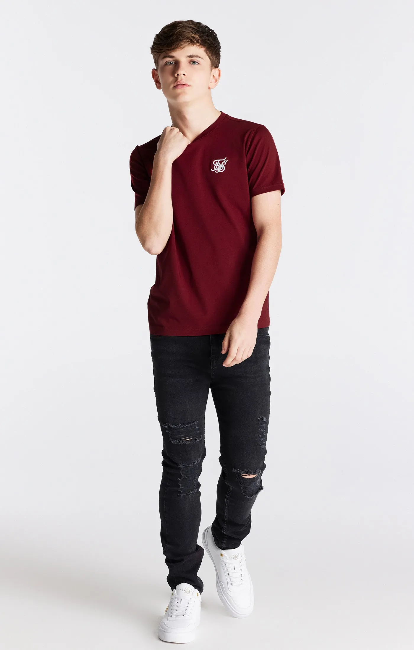 Boys Burgundy Essentials Short Sleeve T-Shirt sold by Siksilk product image thumbnail 3