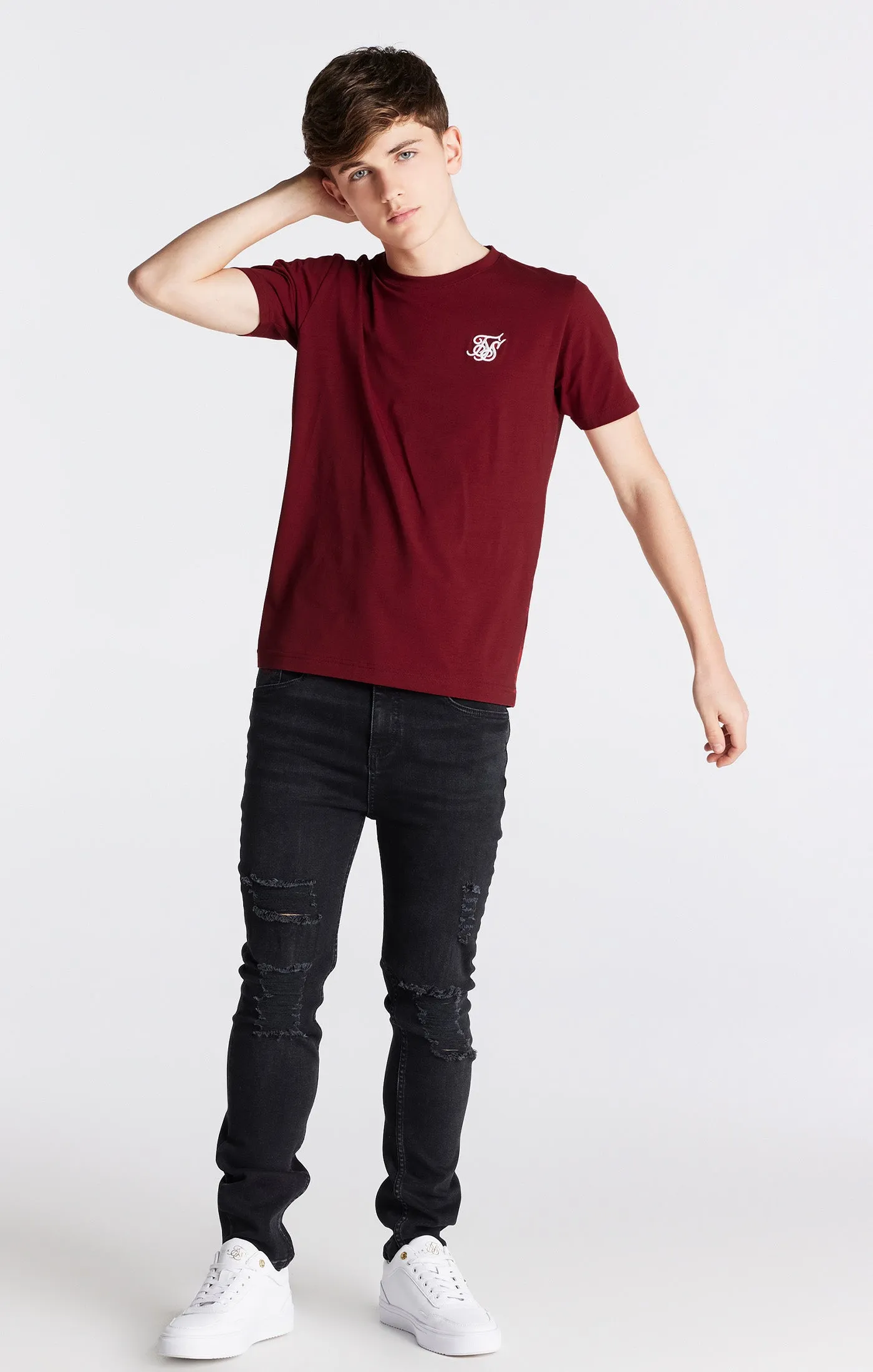 Boys Burgundy Essentials Short Sleeve T-Shirt sold by Siksilk product image thumbnail 4