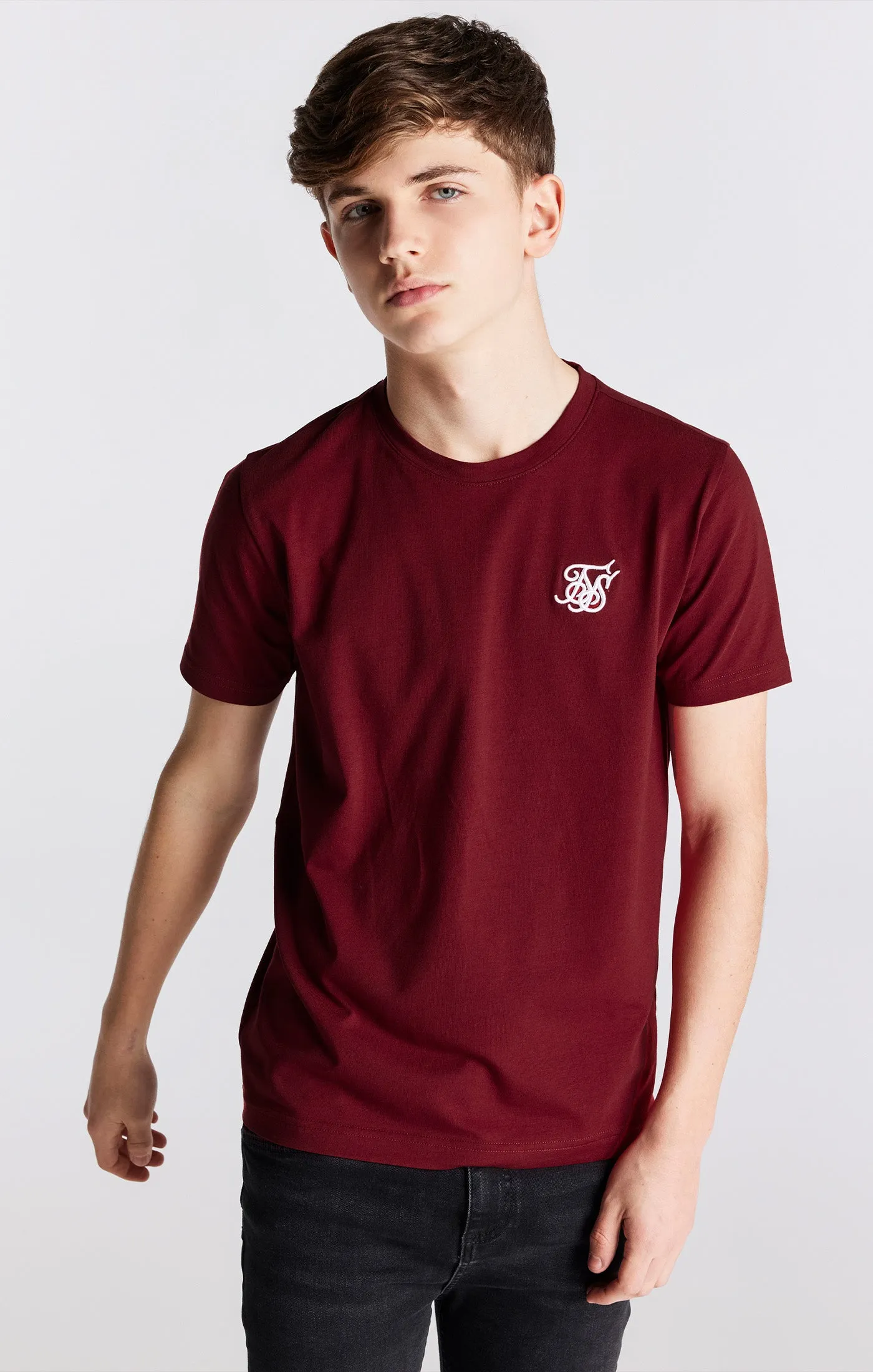 Boys Burgundy Essentials Short Sleeve T-Shirt sold by Siksilk