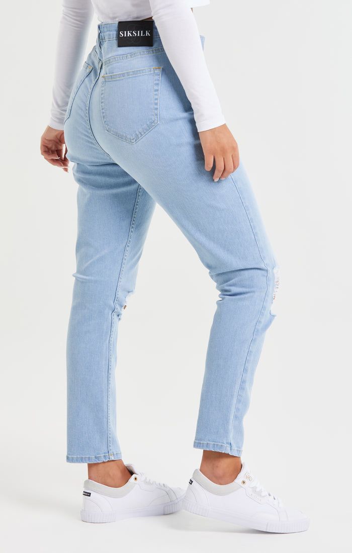 Light Blue Knee Rip Denim Mom Jean sold by Siksilk product image thumbnail 2