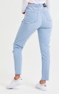 Light Blue Knee Rip Denim Mom Jean sold by Siksilk