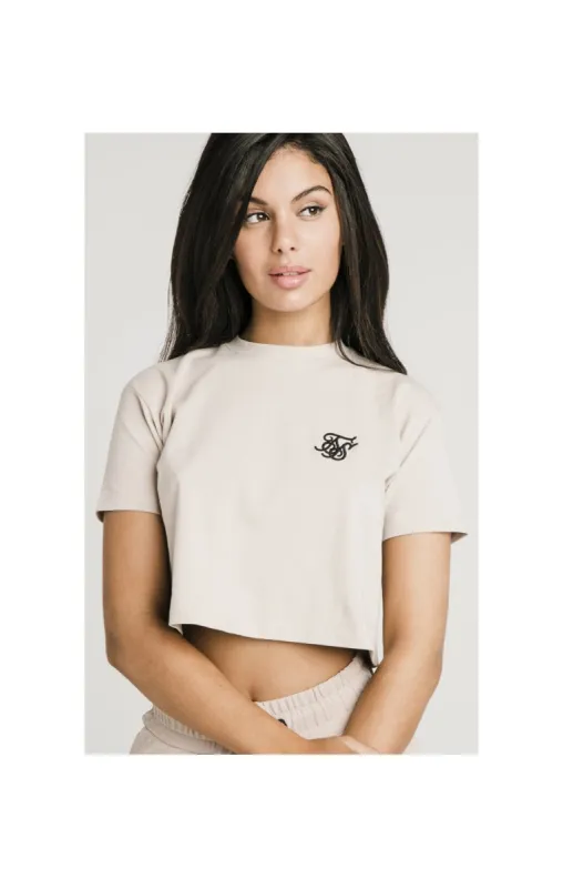 Beige Essential Retro Box Fit Crop T-Shirt sold by Siksilk