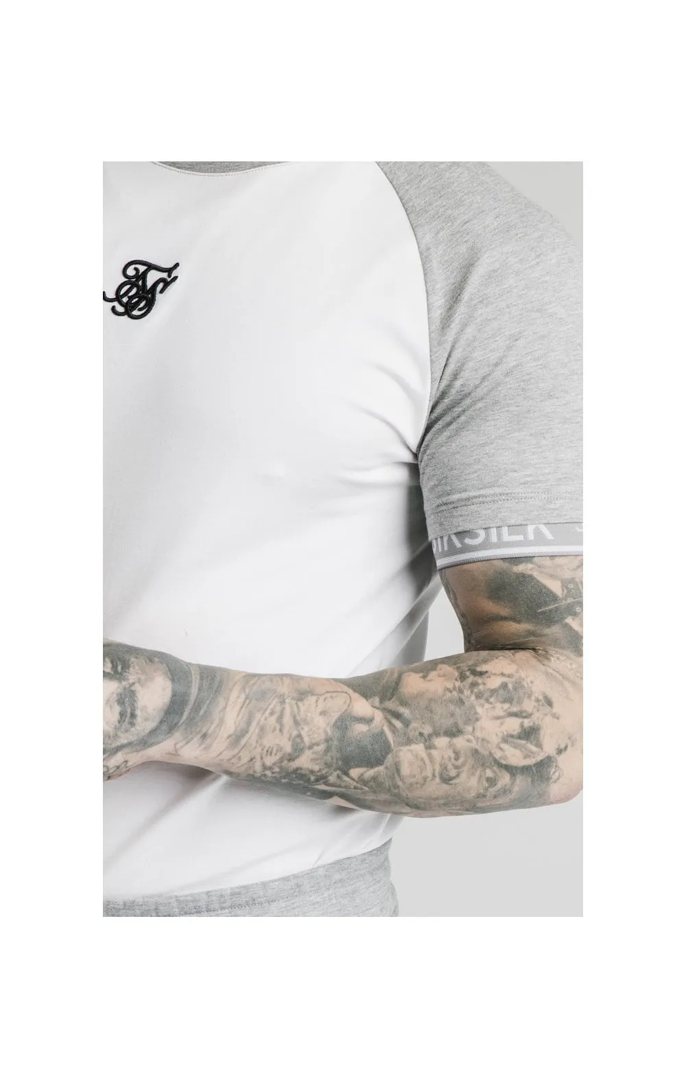 SikSilk S/S Raglan Inset Cuff Gym Tee - White & Grey Marl sold by Siksilk product image thumbnail 2