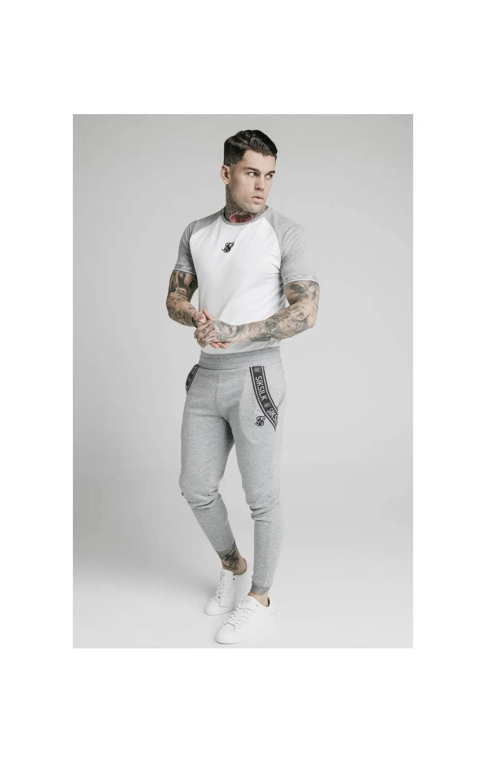 SikSilk S/S Raglan Inset Cuff Gym Tee - White & Grey Marl sold by Siksilk product image thumbnail 3