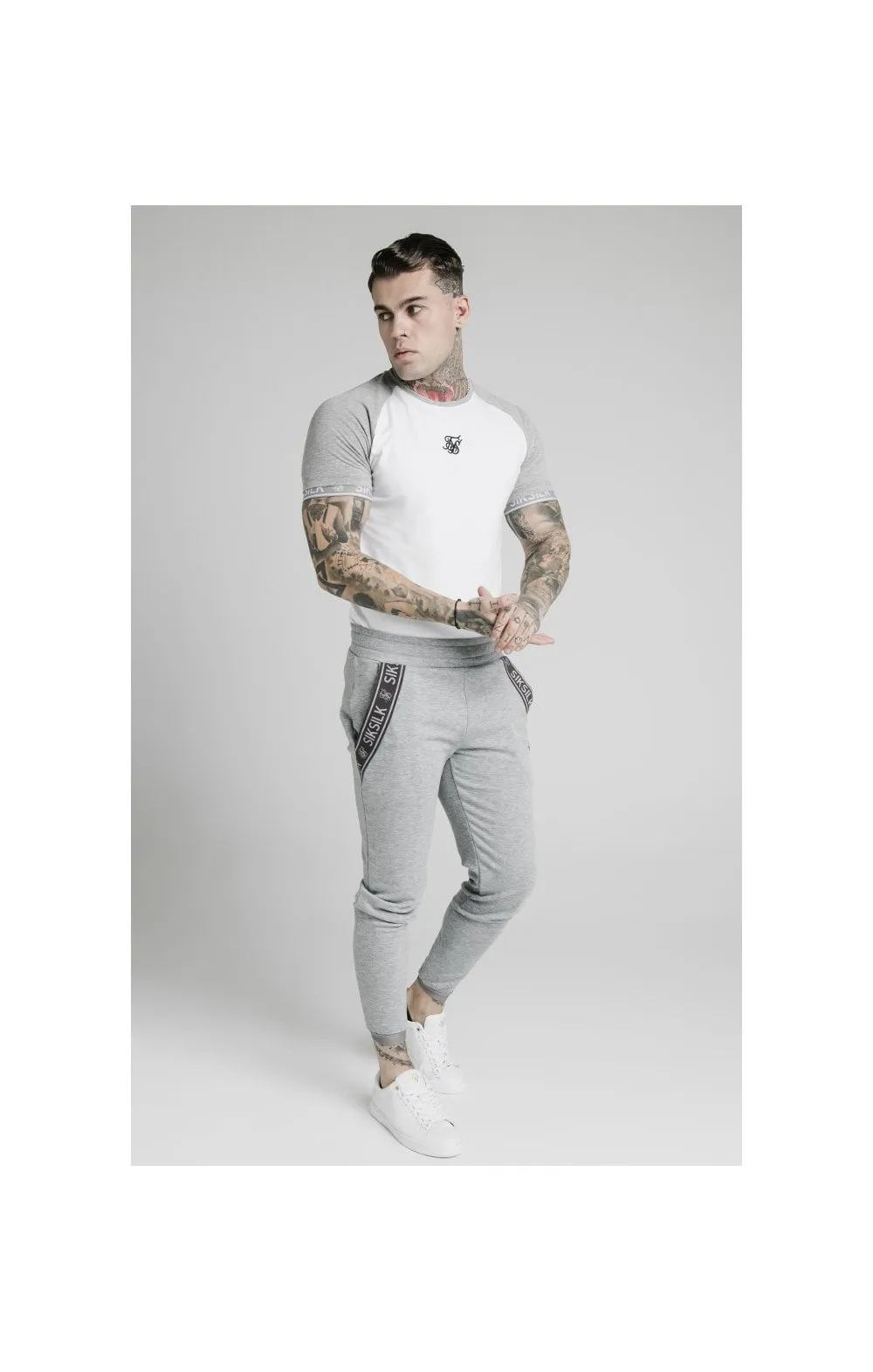 SikSilk S/S Raglan Inset Cuff Gym Tee - White & Grey Marl sold by Siksilk product image thumbnail 4