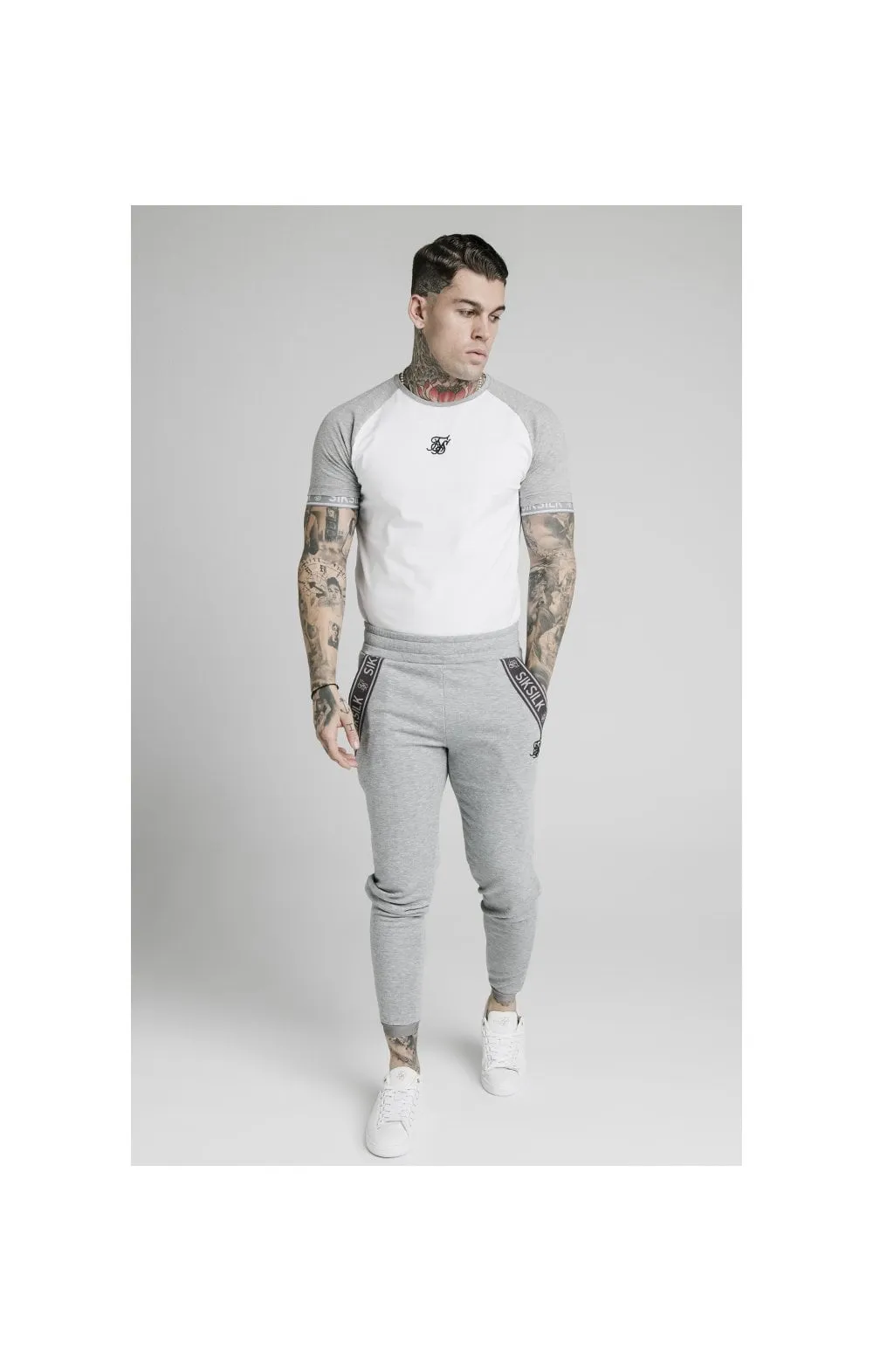 SikSilk S/S Raglan Inset Cuff Gym Tee - White & Grey Marl sold by Siksilk product image thumbnail 5