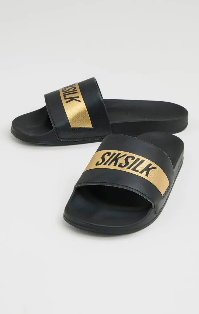 Black Pool Slide With Gold Logo Strap sold by Siksilk product image thumbnail 2