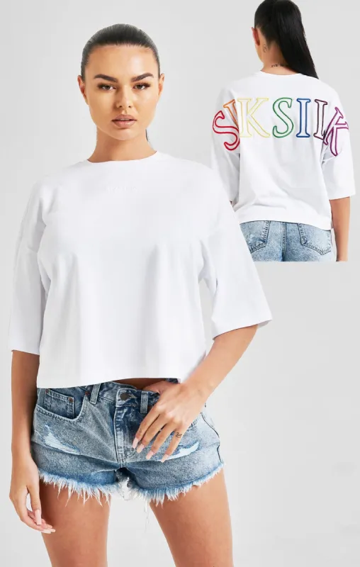 White Branded Crop T-Shirt Rainbow sold by Siksilk