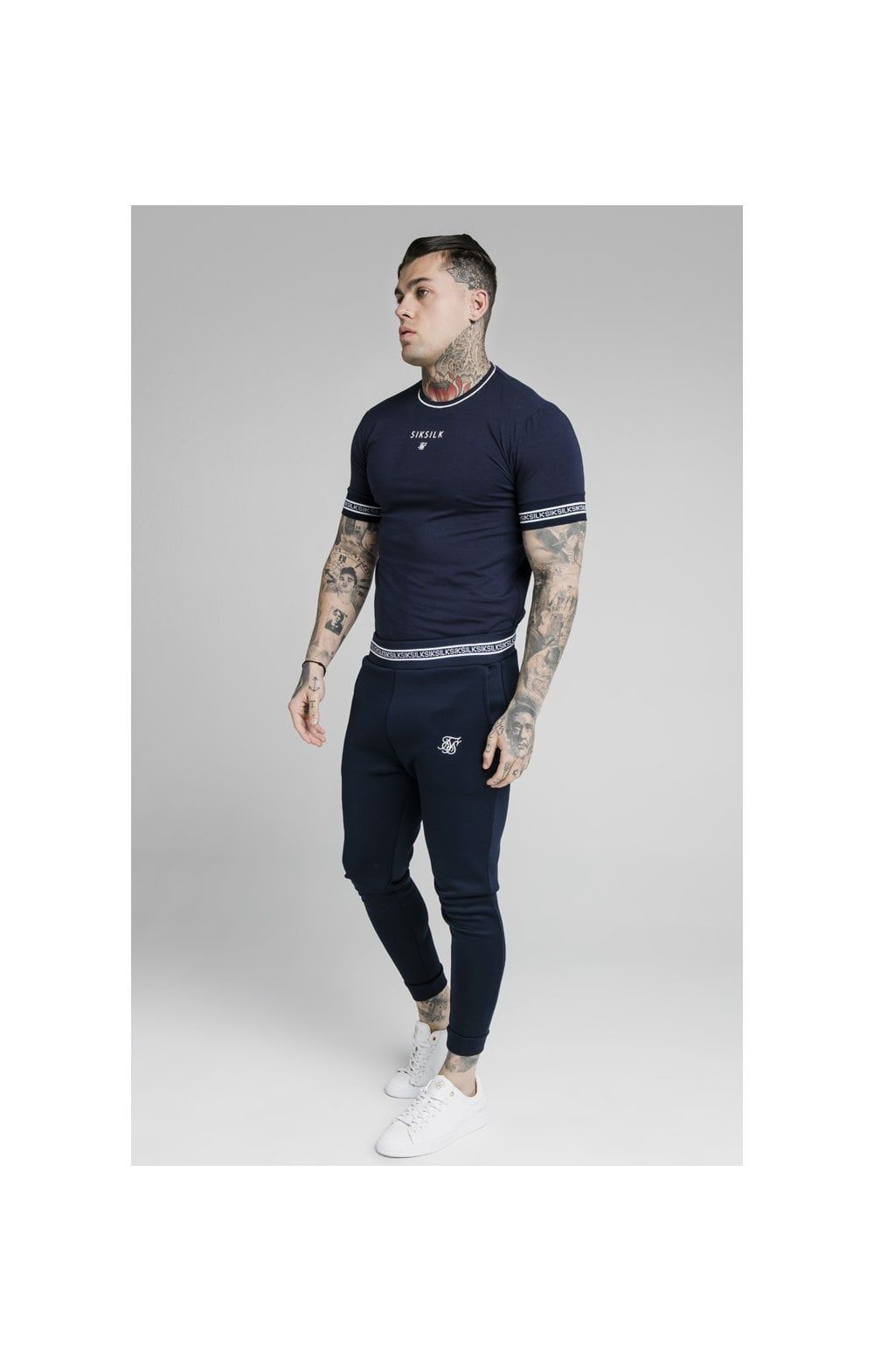 SikSilk Element Muscle Fit Cuff Joggers - Navy & White sold by Siksilk product image thumbnail 5