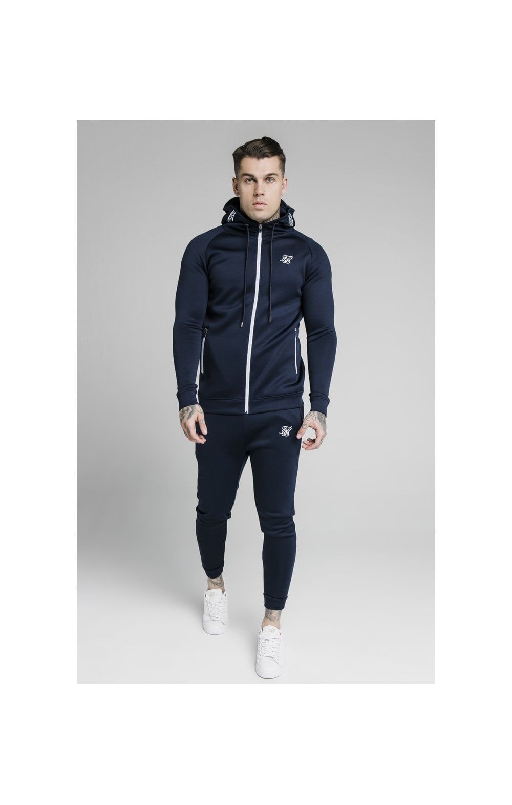 SikSilk Element Muscle Fit Cuff Joggers - Navy & White sold by Siksilk product image thumbnail 3