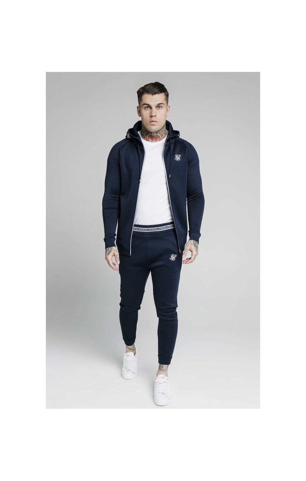SikSilk Element Muscle Fit Cuff Joggers - Navy & White sold by Siksilk product image thumbnail 4