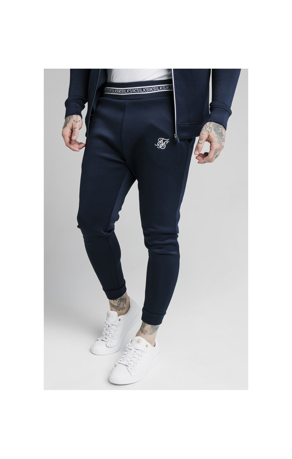 SikSilk Element Muscle Fit Cuff Joggers - Navy & White sold by Siksilk