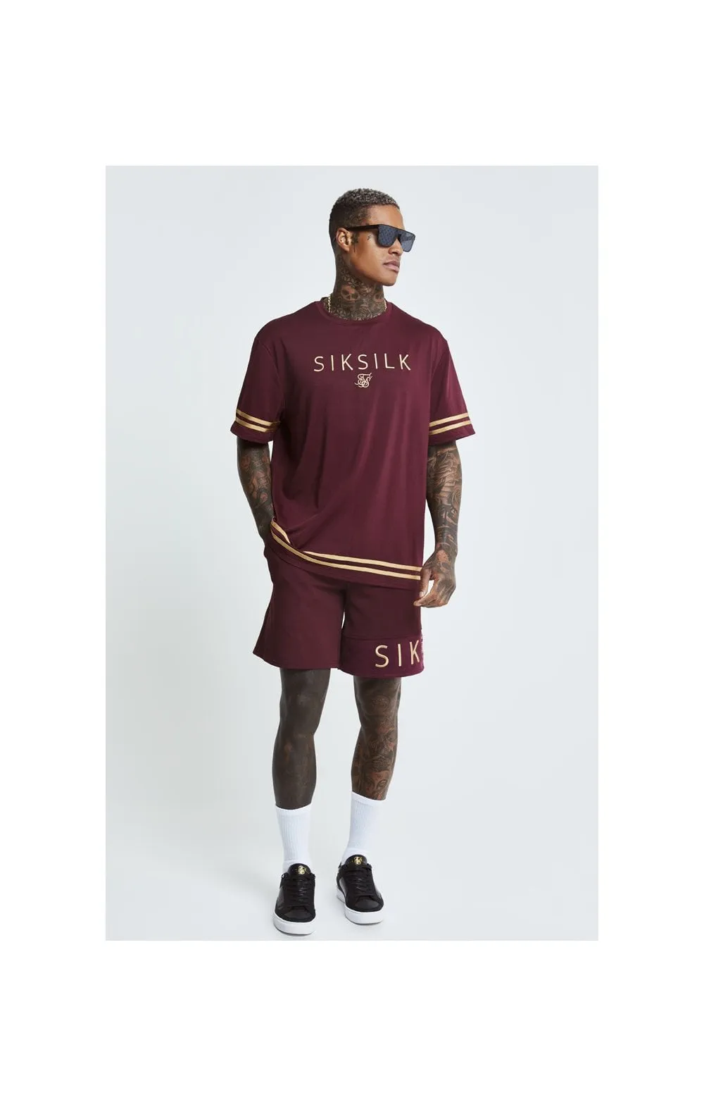 SikSilk S/S Signature Oversize Essentials Tee - Burgundy & Gold sold by Siksilk product image thumbnail 3