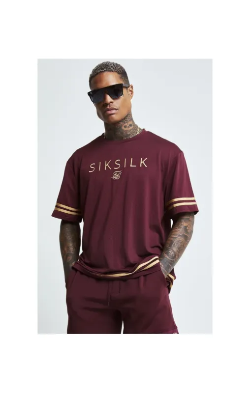 SikSilk S/S Signature Oversize Essentials Tee - Burgundy & Gold sold by Siksilk