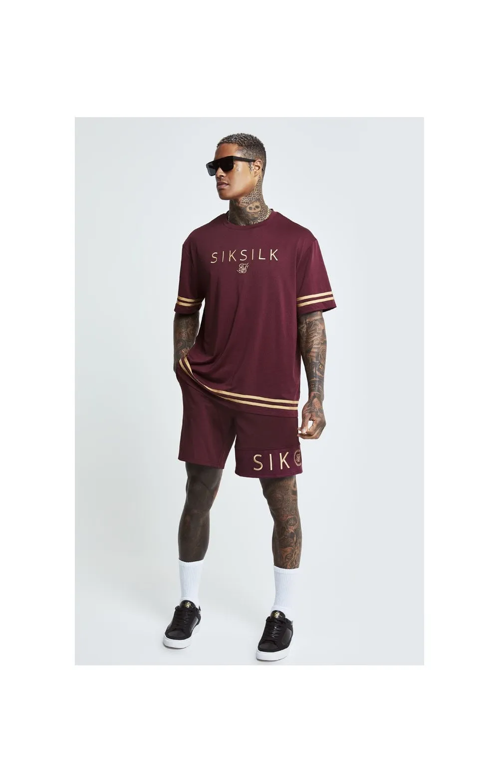 SikSilk S/S Signature Oversize Essentials Tee - Burgundy & Gold sold by Siksilk product image thumbnail 5