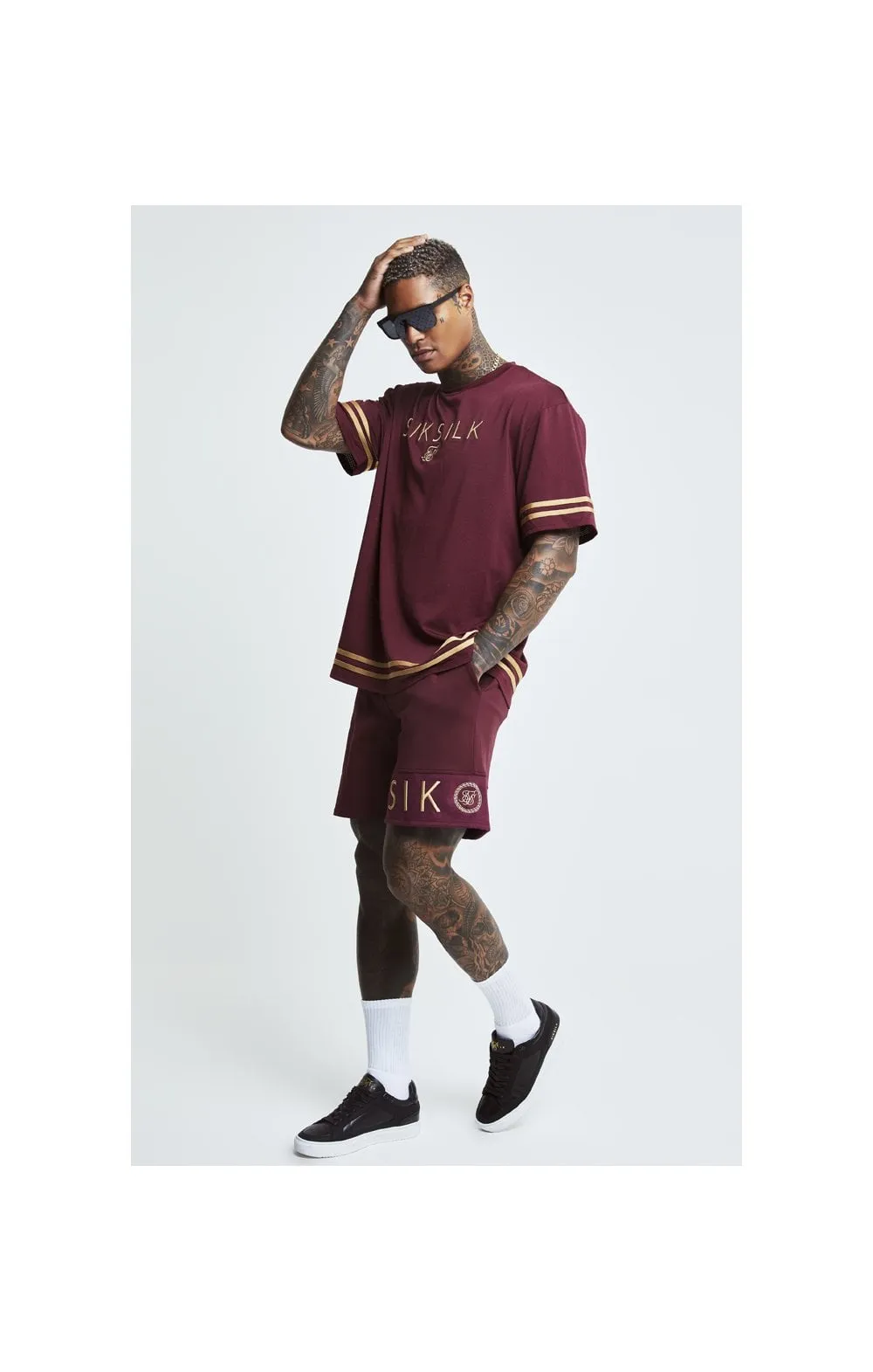 SikSilk S/S Signature Oversize Essentials Tee - Burgundy & Gold sold by Siksilk product image thumbnail 2