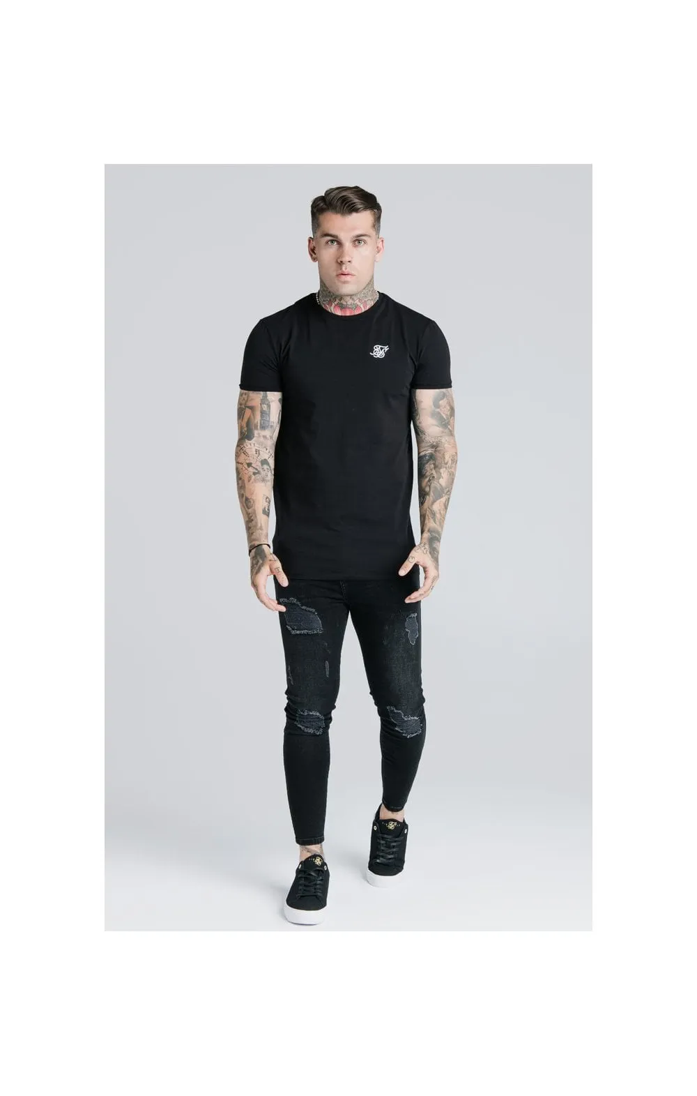 Black Essential Muscle Fit T-Shirt sold by Siksilk product image thumbnail 5