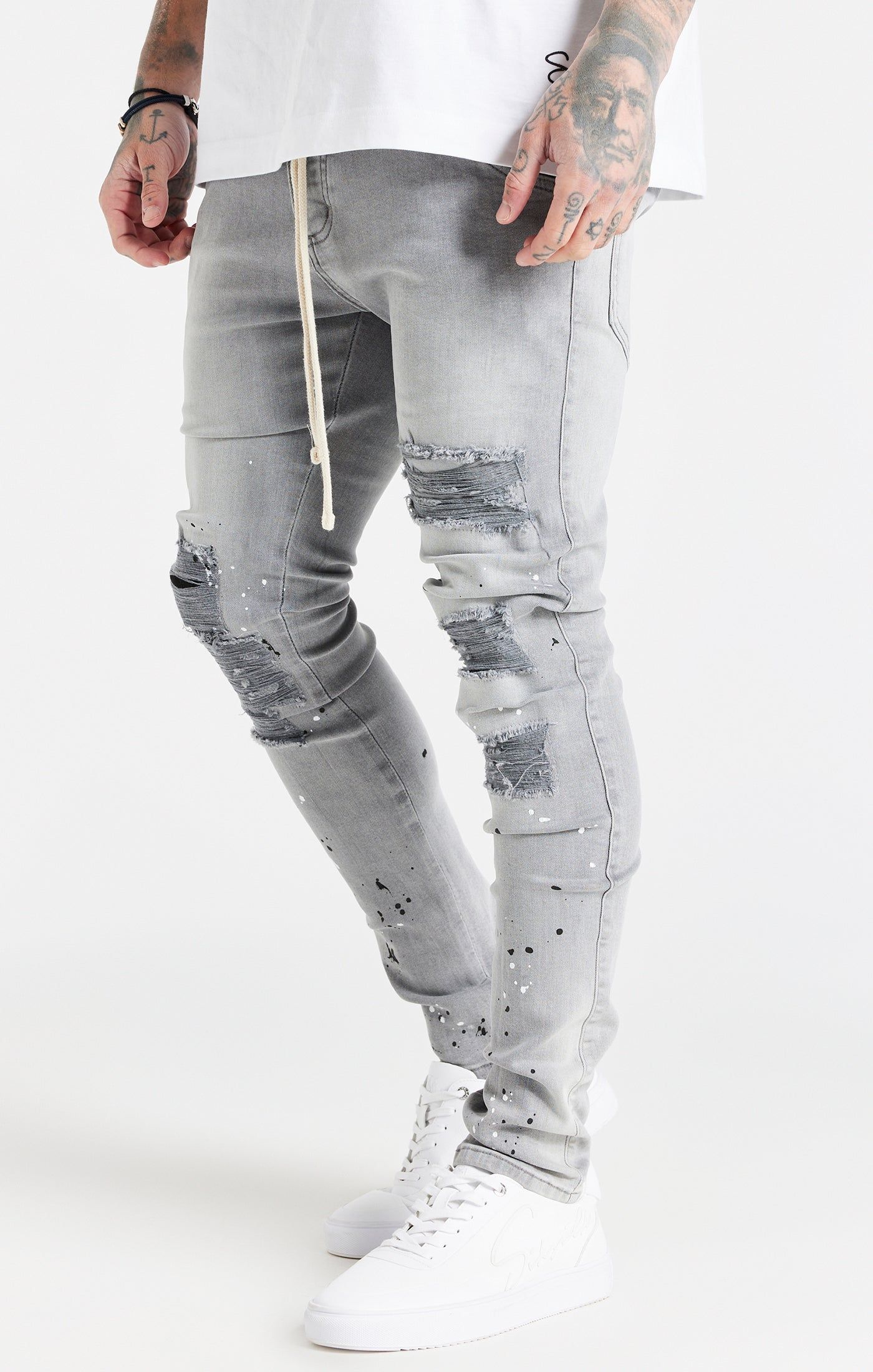 Grey Distressed Basic Cut Jean sold by Siksilk