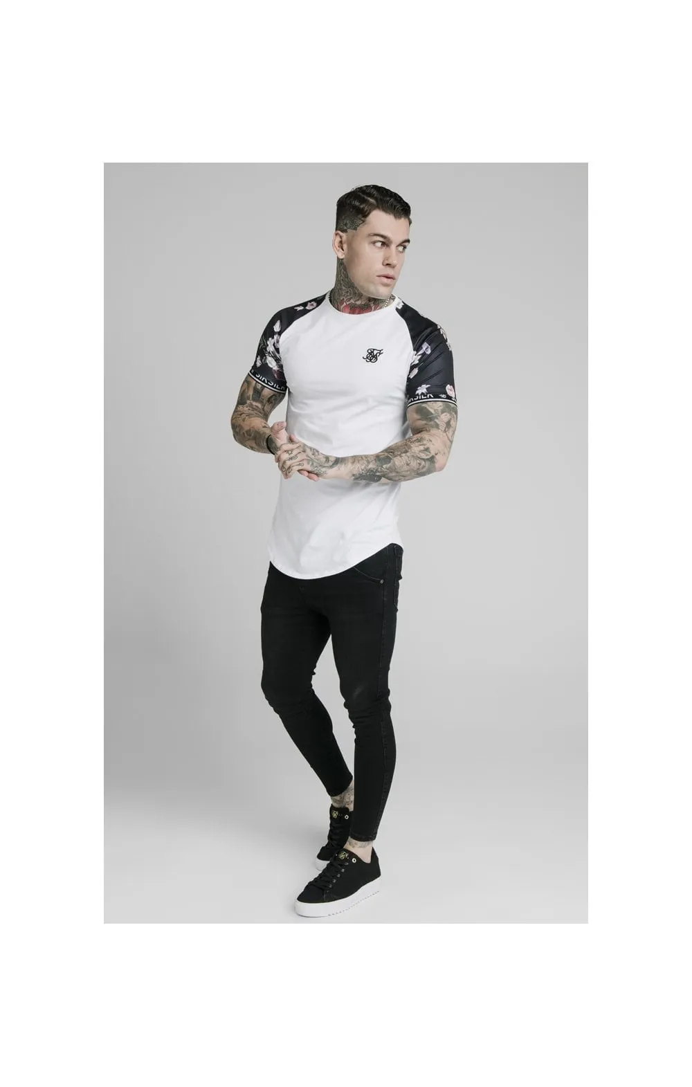SikSilk S/S Prestige Floral Inset Tech Tee - White sold by Siksilk