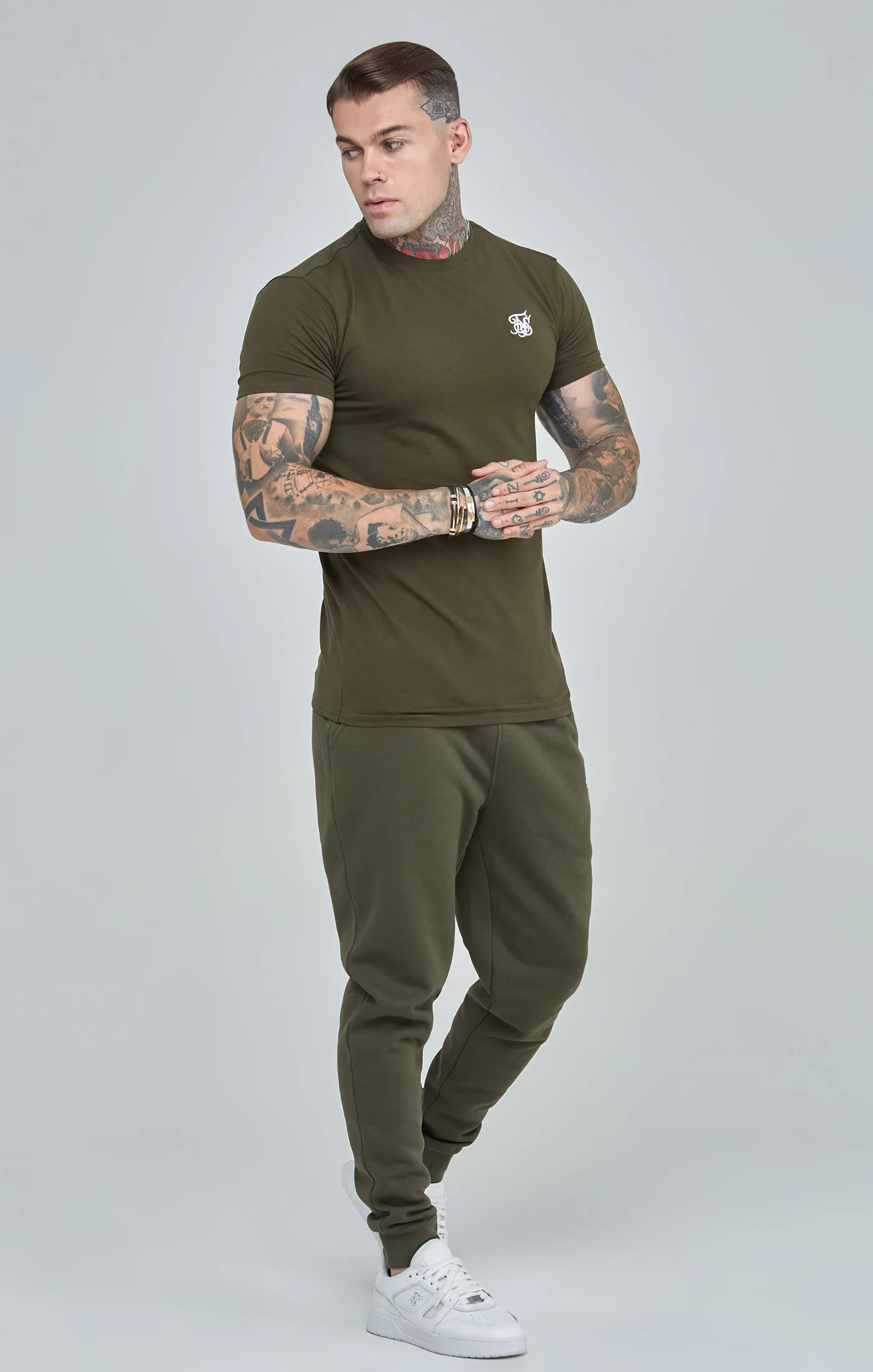 Khaki Essential Short Sleeve Muscle Fit T-Shirt sold by Siksilk product image thumbnail 2