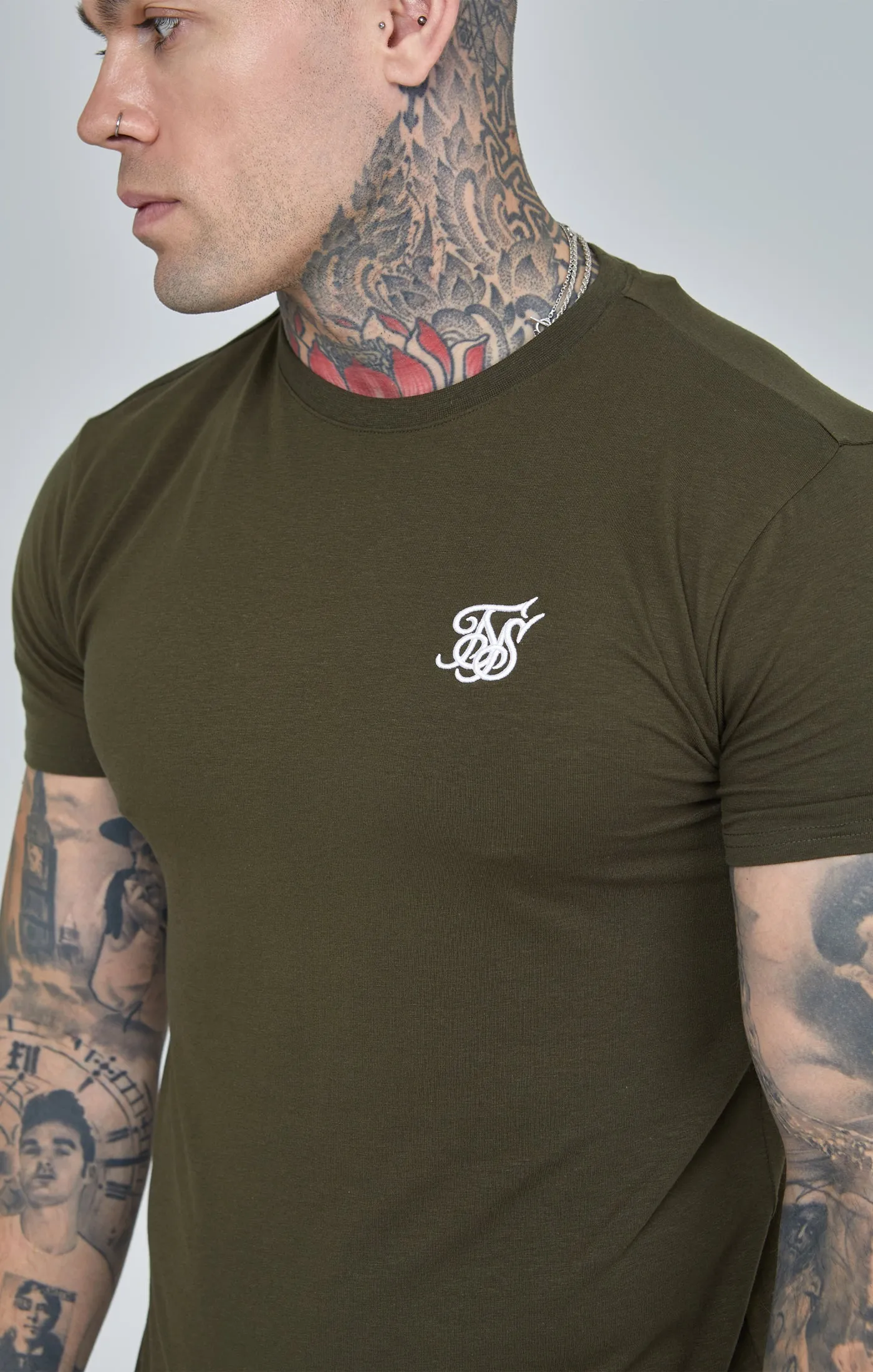 Khaki Essential Short Sleeve Muscle Fit T-Shirt sold by Siksilk product image thumbnail 3