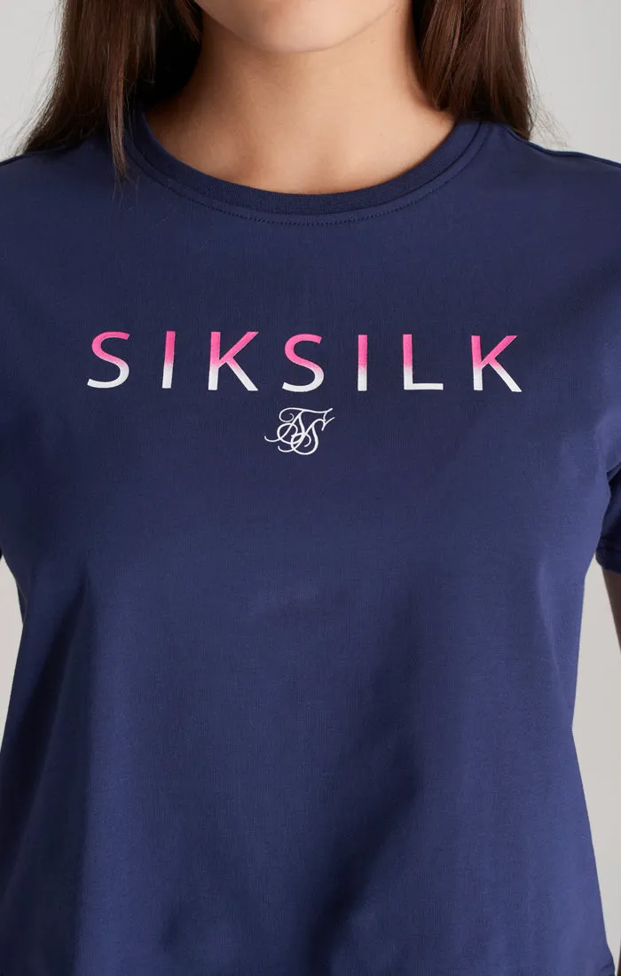 Girls Navy Fade Logo Cropped T-Shirt sold by Siksilk product image thumbnail 3