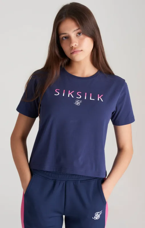 Girls Navy Fade Logo Cropped T-Shirt sold by Siksilk