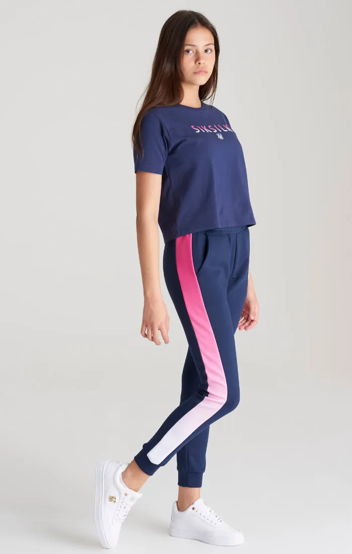 Girls Navy Fade Logo Cropped T-Shirt sold by Siksilk product image thumbnail 5