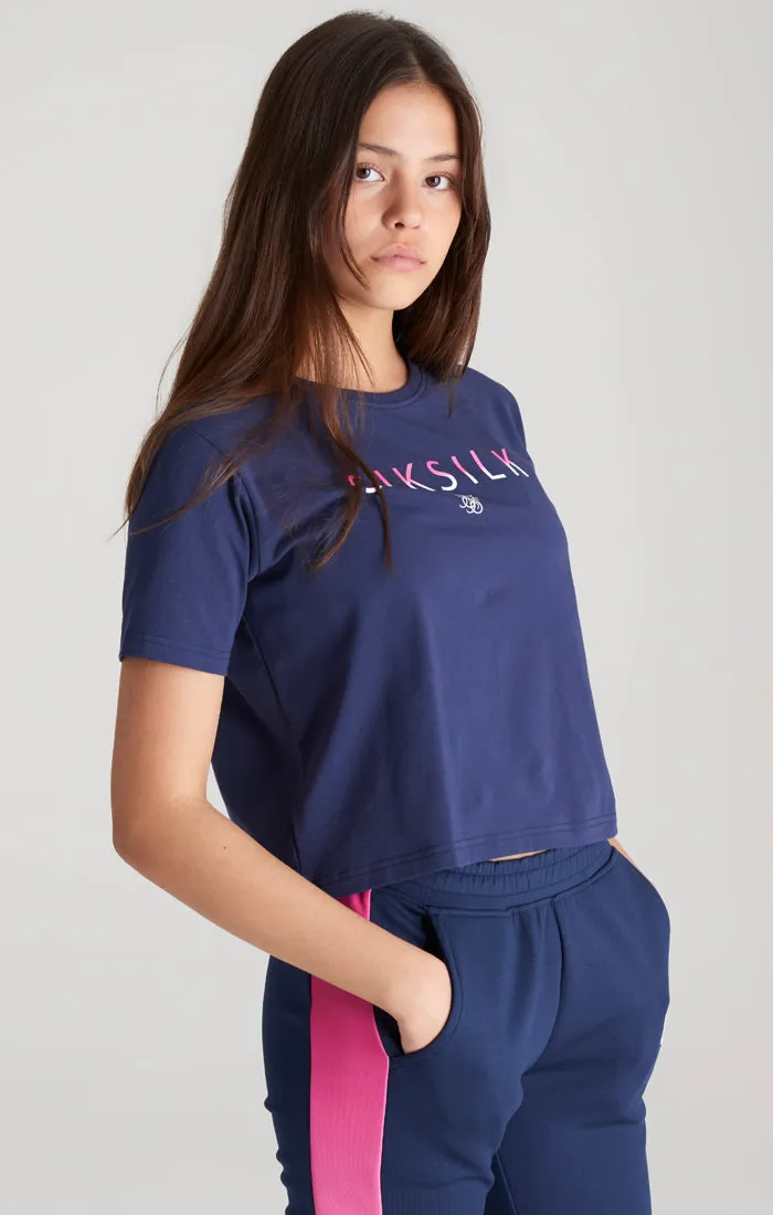 Girls Navy Fade Logo Cropped T-Shirt sold by Siksilk product image thumbnail 2