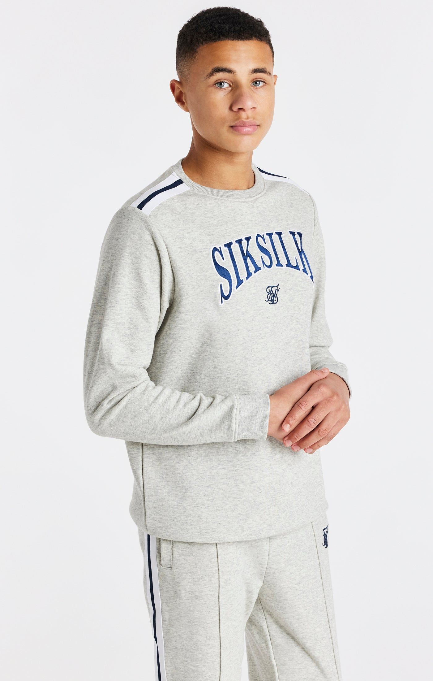 Boys Grey Marl Varsity Crew Sweatshirt sold by Siksilk