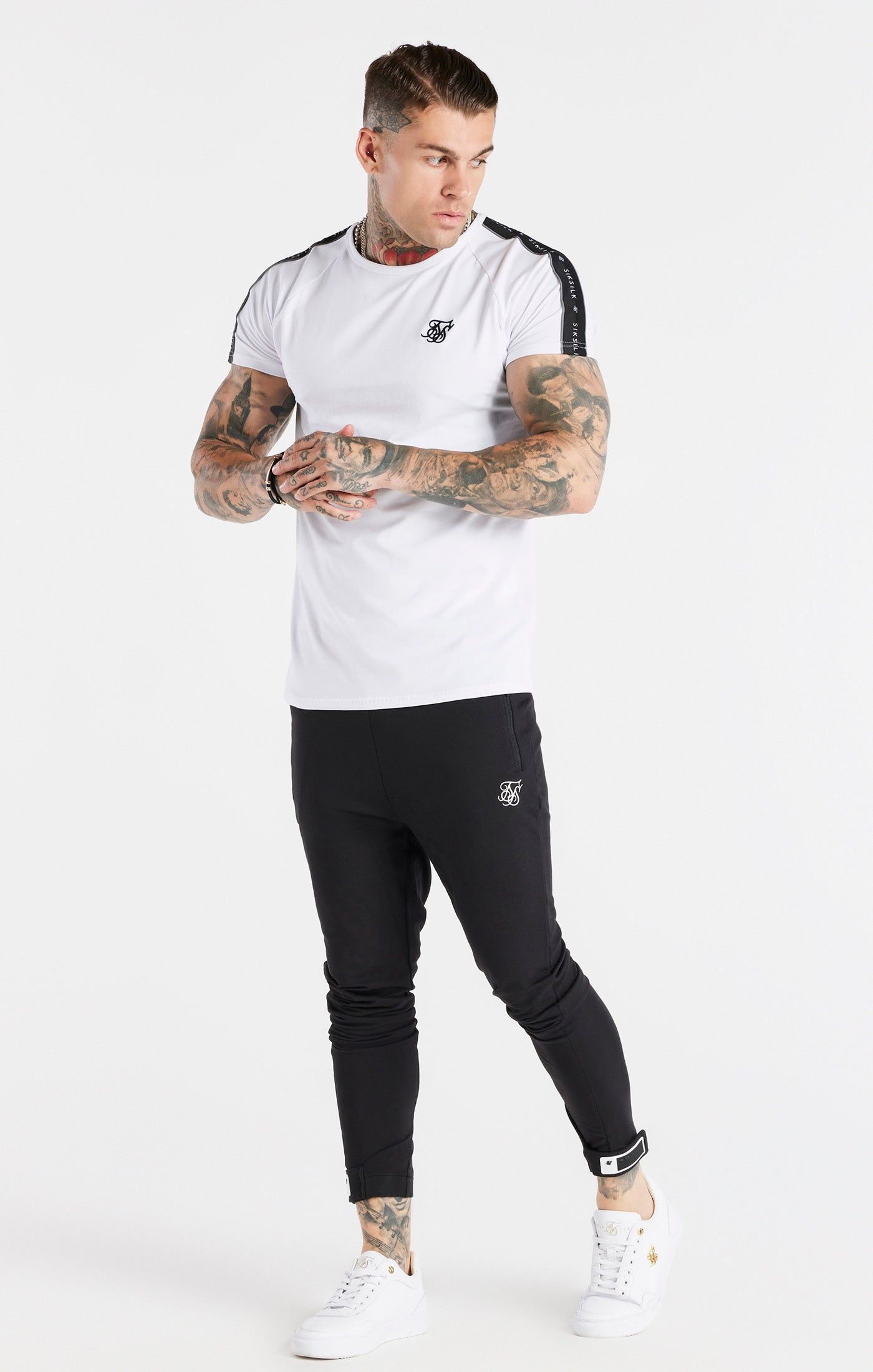 White Tape Muscle Fit T-Shirt sold by Siksilk product image thumbnail 3
