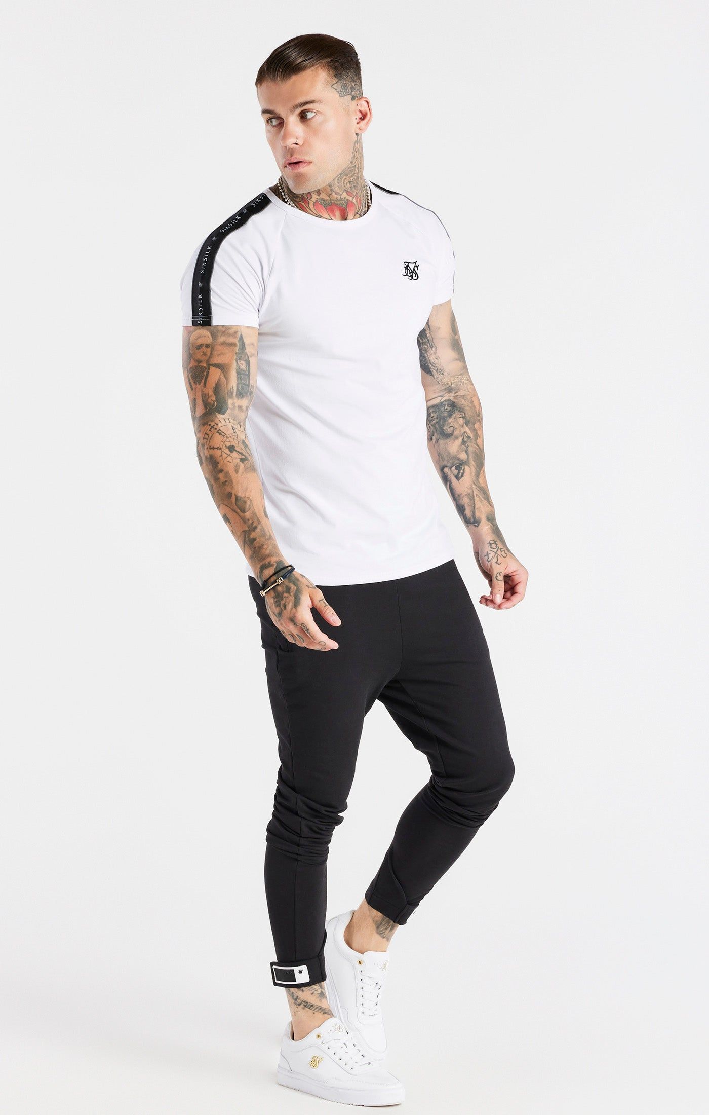 White Tape Muscle Fit T-Shirt sold by Siksilk product image thumbnail 4