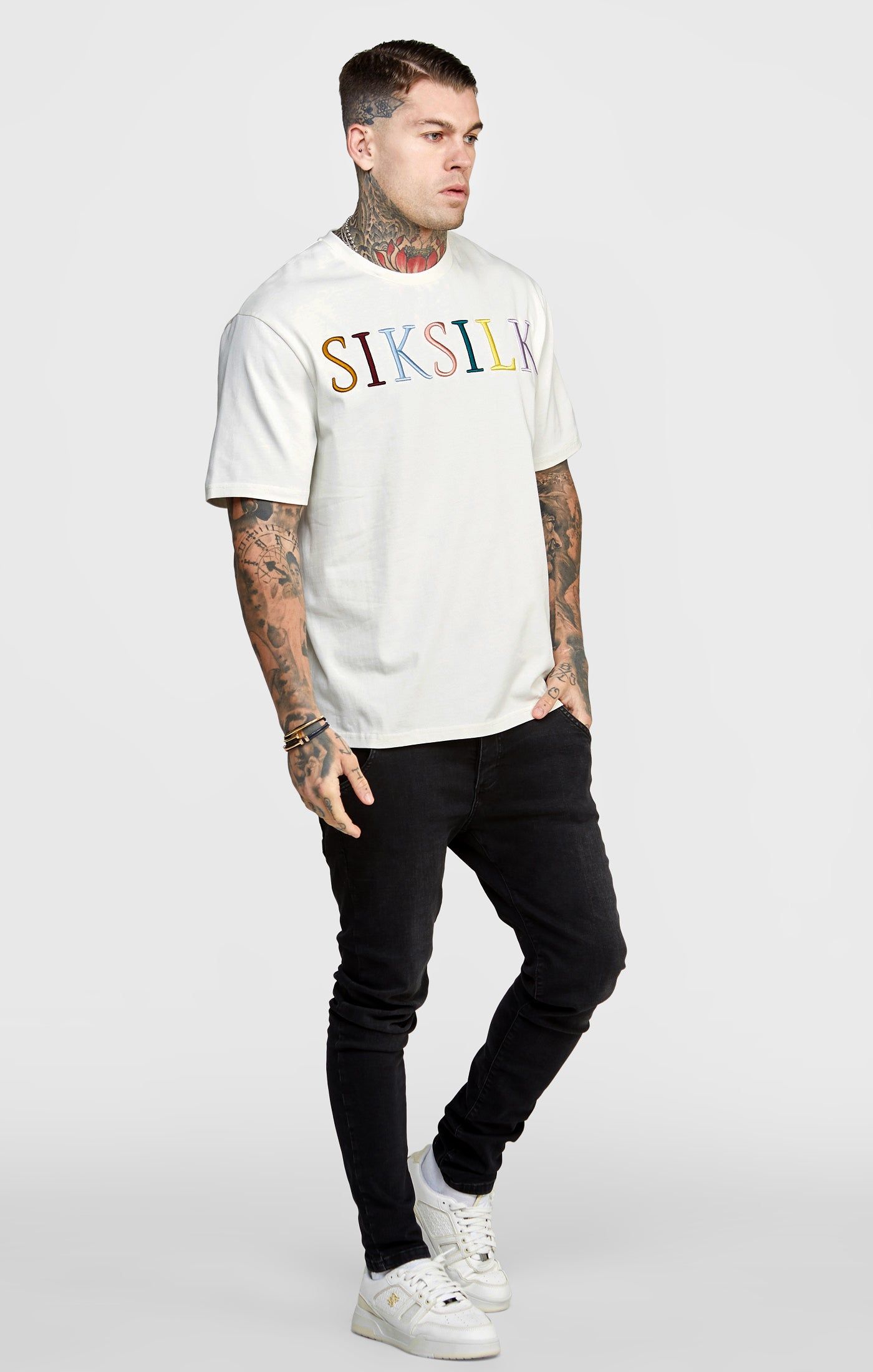 Ecru Oversized Coloured Logo T-Shirt sold by Siksilk product image thumbnail 4
