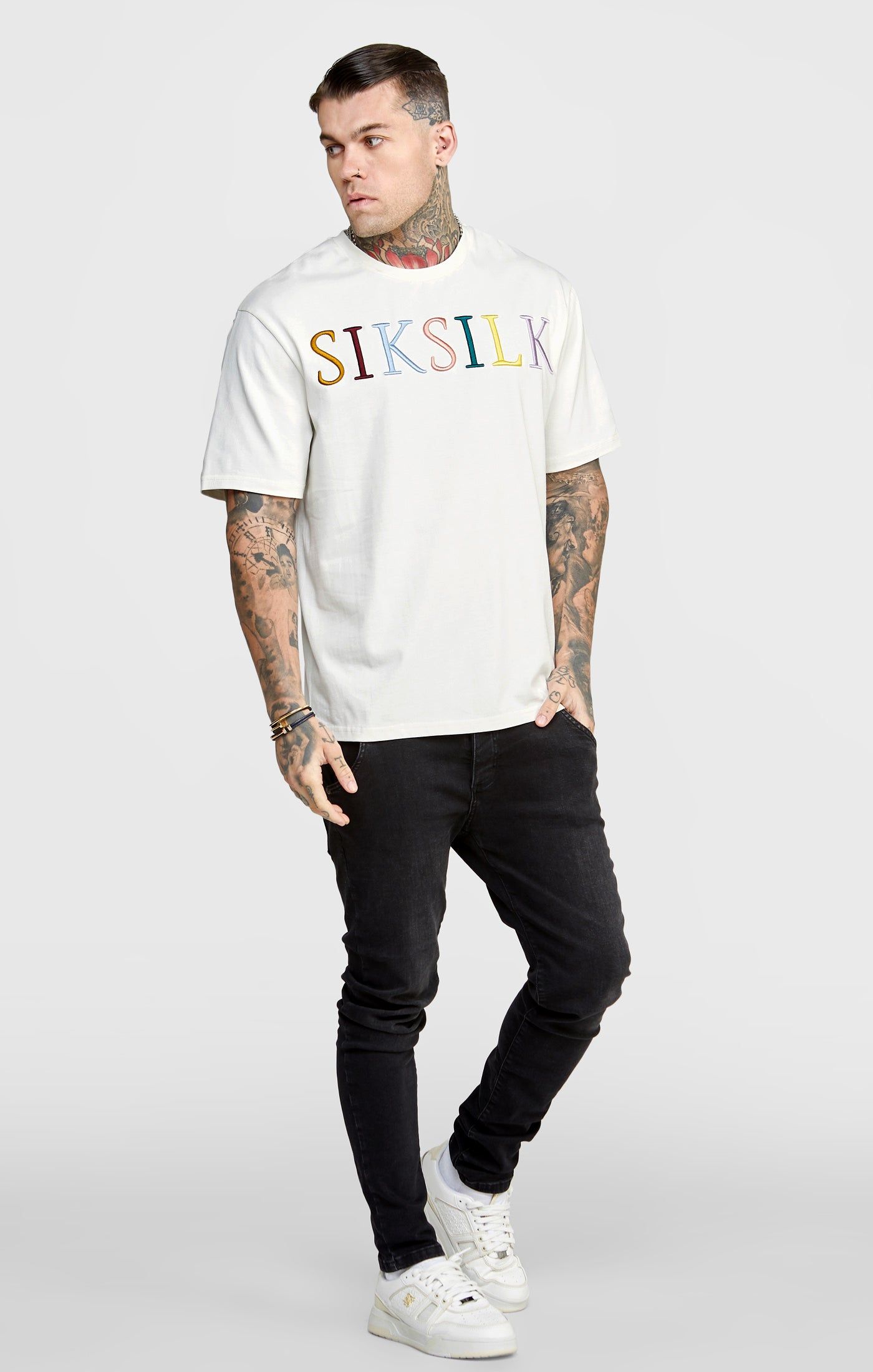 Ecru Oversized Coloured Logo T-Shirt sold by Siksilk product image thumbnail 3