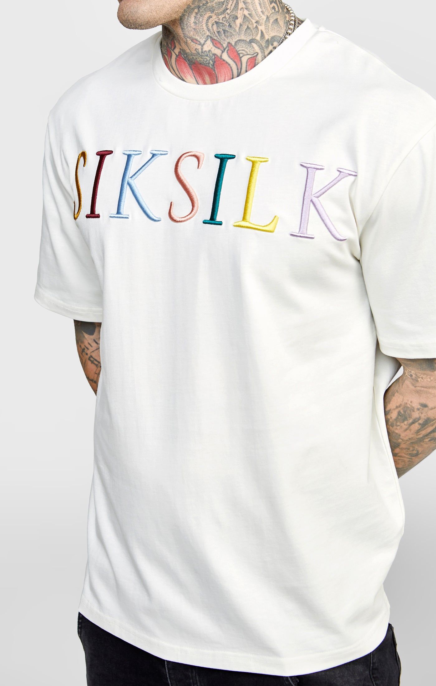 Ecru Oversized Coloured Logo T-Shirt sold by Siksilk product image thumbnail 2