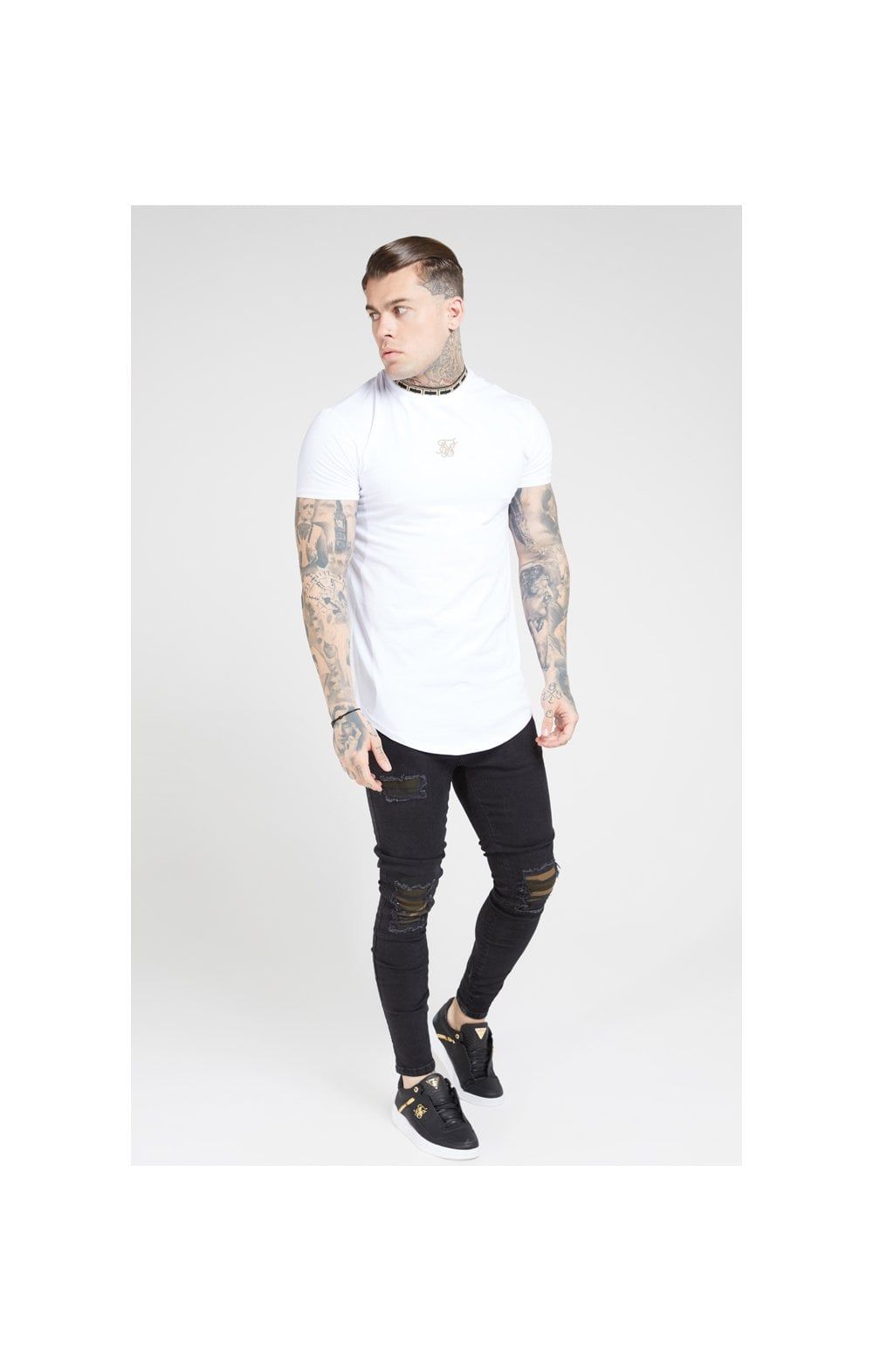 SikSilk Tape Collar Gym Tee - White & Gold sold by Siksilk product image thumbnail 3