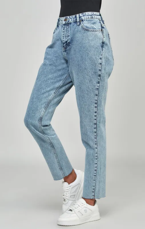 Light Blue Wash Embroidered Mom Jean sold by Siksilk